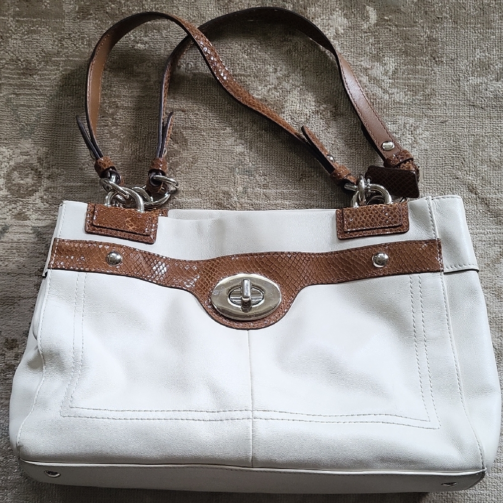 Coach Cream and Tan Shoulder Bag